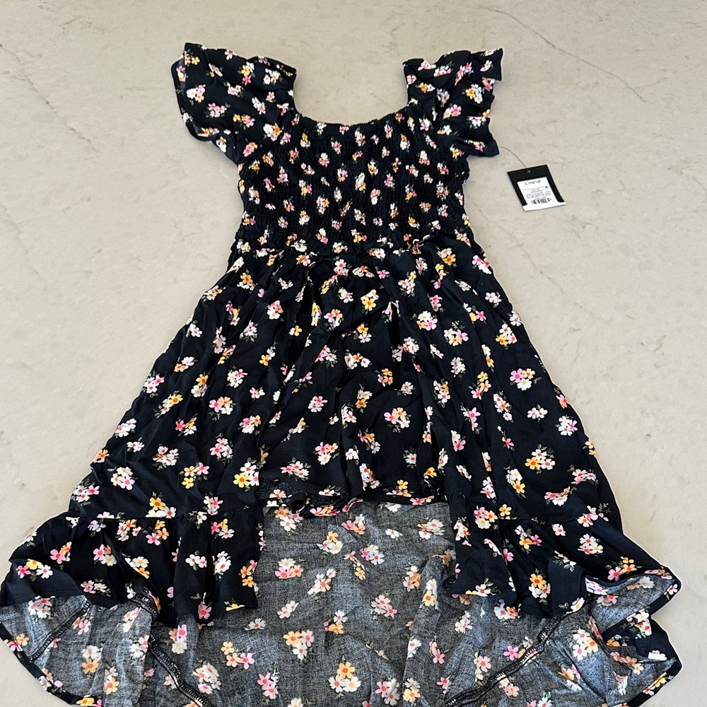 Floral Kids Dress in Black with Multicolor Accents